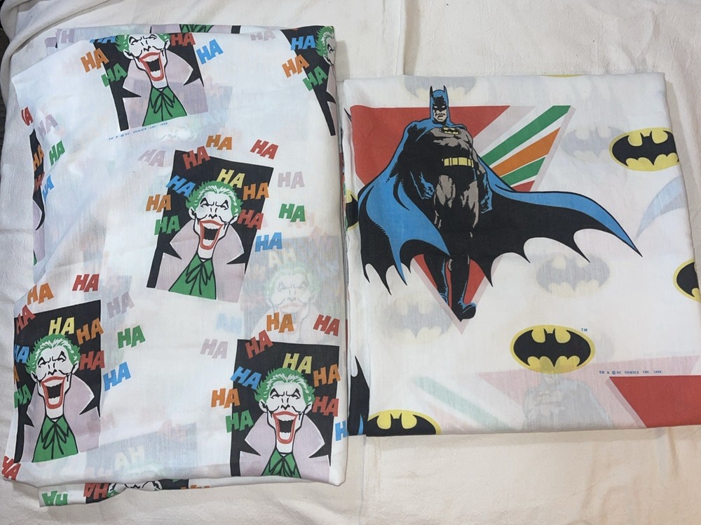 Lot Of (2) Vintage Batman & Joker 1980s Twin Size Blankets (1989) DC Comics