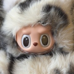 Custom Fluffy Cheetah Bear Doll Black White Handmade Mod Magnetic Heart OOAK