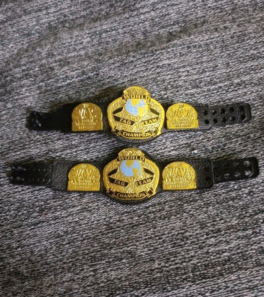 Mattel WWE Elite Shiny WCW Tag Team 2 Title Lot Championship Belts 1:12 Figures