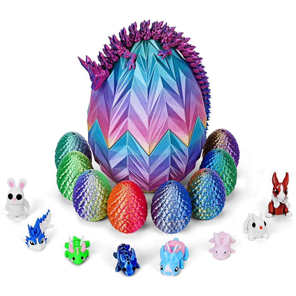 18Pcs 3D Printed Dragon with Egg, Mini 3D Printed Animals, 3D Dragon Eggs
