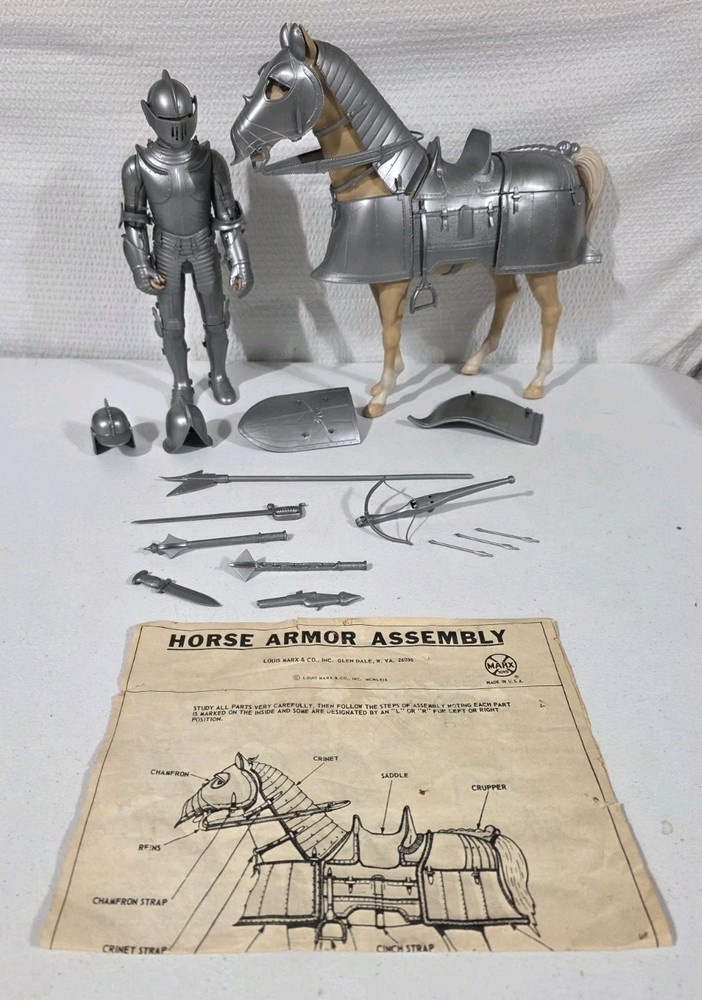 marx sir stuart silver knight and Valor Horse Set With Manual And Box Sold As Is