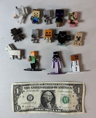 Minecraft Mini-Figures Metal Die Cast Plastic 1” Stone Series Lot Of 14