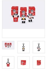Panda Express Panda Figure Set 3pc Plastic Mini Figures/Keychains Red Box