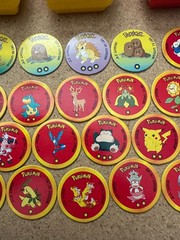 Vintage Pokemon BattPoke Ball Blaster Toys 1 Red 2 Yellow – 30 Discs – Pikachu