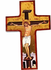Crucifixion Cross Icon with Sheets of Gold (Lithography) (5.75 x 3.75 inches)