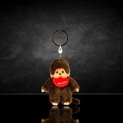 4″ Monchhichi Keychain – Classic Boy, Red Bib Mascot – Authentic Plush Mascot