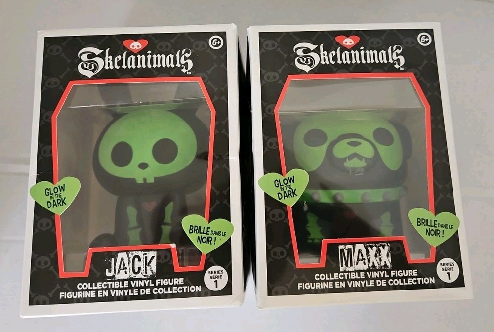 Lot Of 2 Skelanimals Glow In The Dark Jack and Maxx Collectible Vinyl Figures