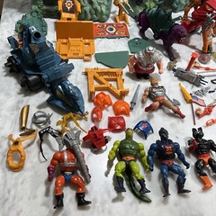MOTU He Man Huge Lot Gray Skull Castle Weapons 18 Figures Mantisaur Stridor