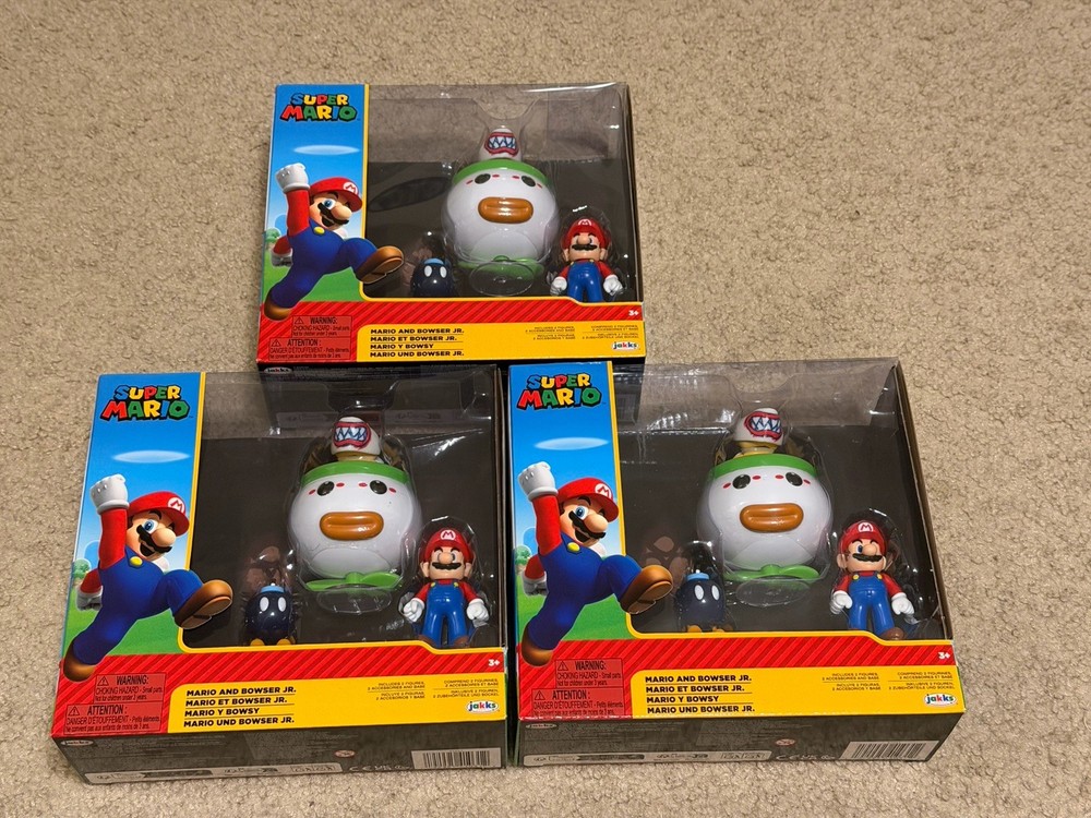3PK. Super Mario Bowser Jr Clown Car Bob-Omb Bomb Jakks Pacific 2.5