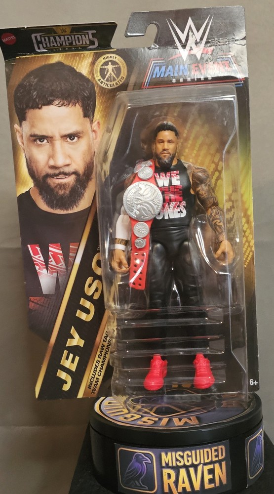 Jey Uso WWE Main Event Champions with Tag Team Title Belt (Bloodline version)