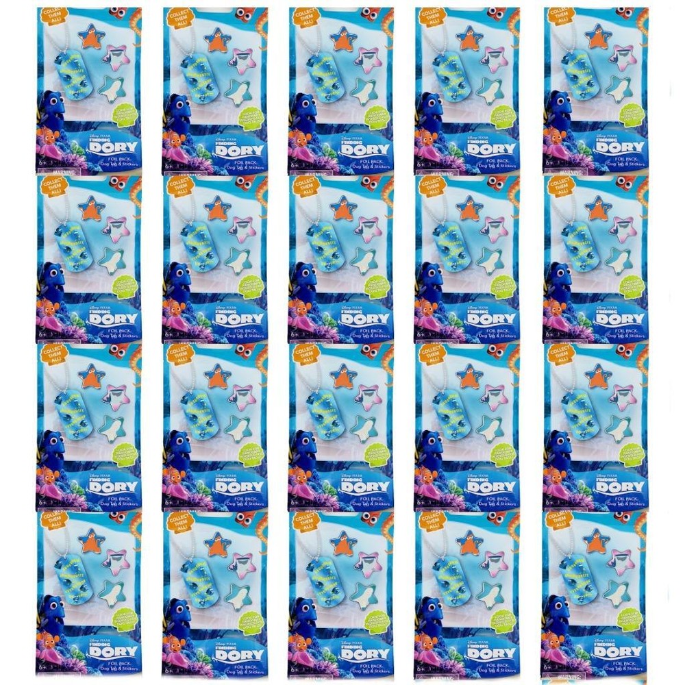 Disney Pixar Finding Dory Dog Tags & Stickers : Lot of 20 Sealed Blind Packs