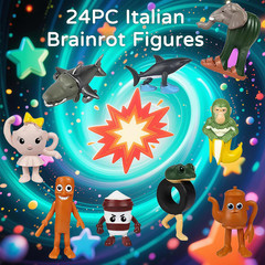 24PCS Italian Brainrot Figures 1.8 Inch Meme Shark Dolls Party Favors