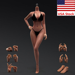1/6 Female Black Skin Medium Breast Flexible Seamless Body 12”Action Figure