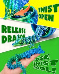 12″ 3D Printed Dragon Egg, Cool 3D Printer Articulated Crystal Dragon Toys fo…