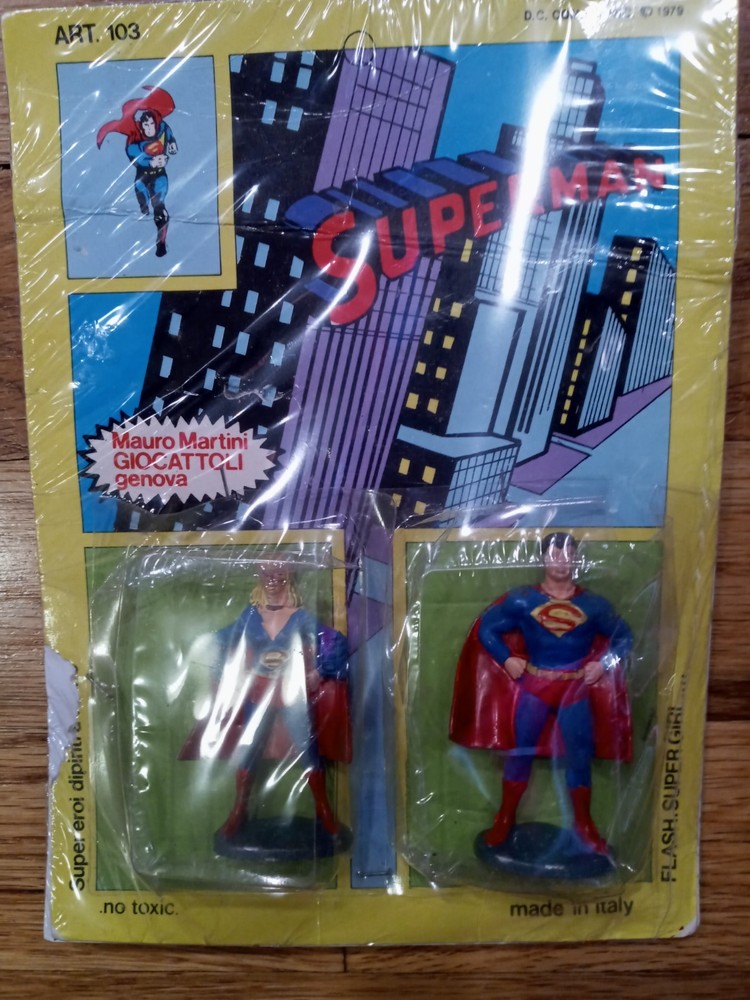 VINTAGE 1979 SUPERMAN SUPERGIRL FIGURE SET ITALY GIOCATTOLI- RARE MOC