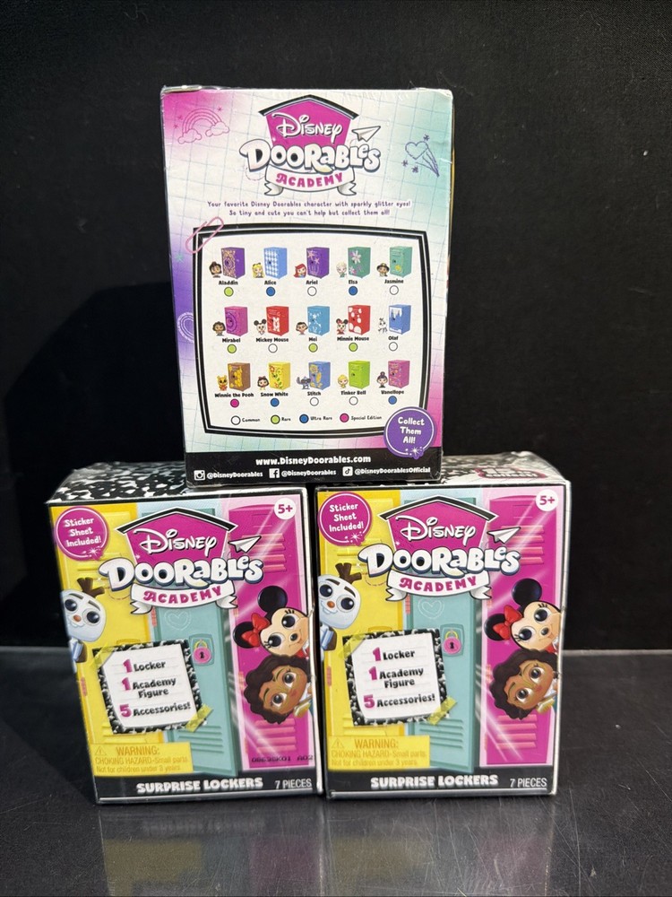 (3) LOT Brand New Disney Doorables Academy Blind Box Surprise Locker Figure +Acc