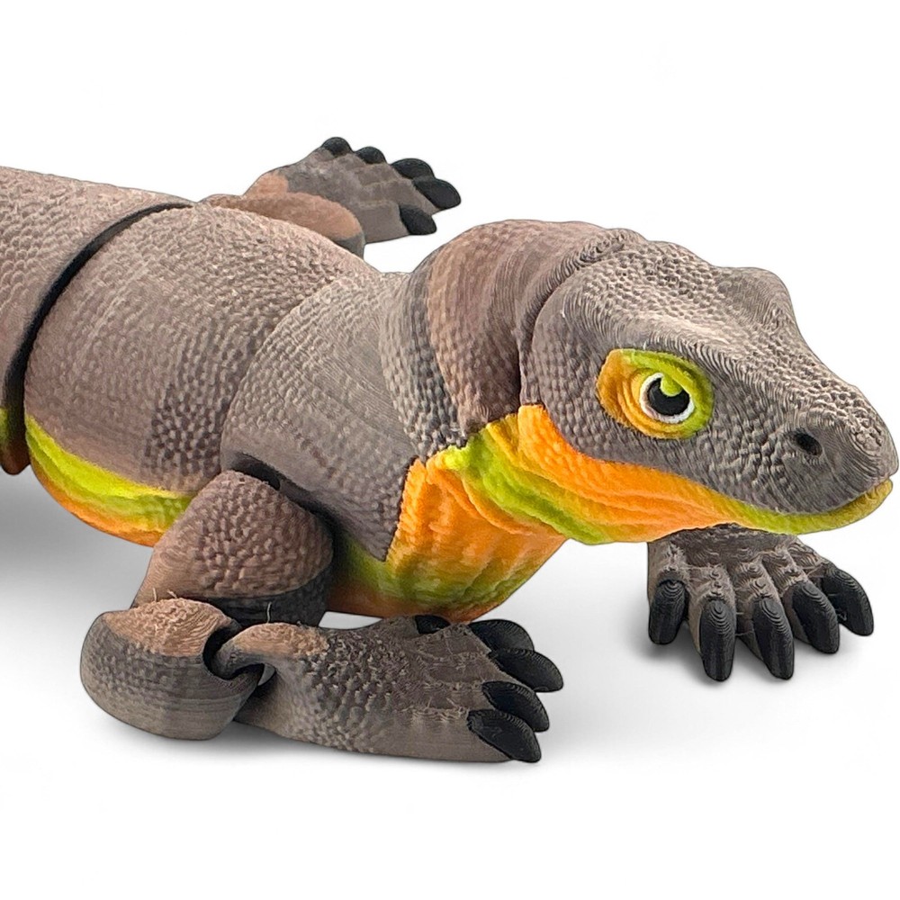 3D Printed Articulated Komodo Dragon Figurine – Autumn Morph, Brown & Orange