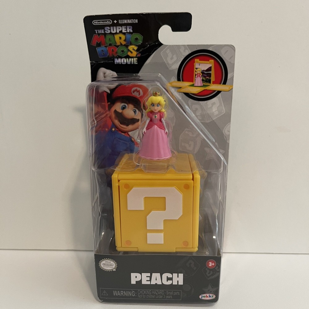 New Jakks Pacific Super Mario Bros Movie Peach 1.25 in Figure & Question Block