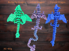 3D Printed Crystal Articulated Dragon | Home Office Desktop Fidget Toys Crystal