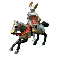Papo Medieval Knight Red Silver Rider Black Horse Jousting 2001 Figure 3”