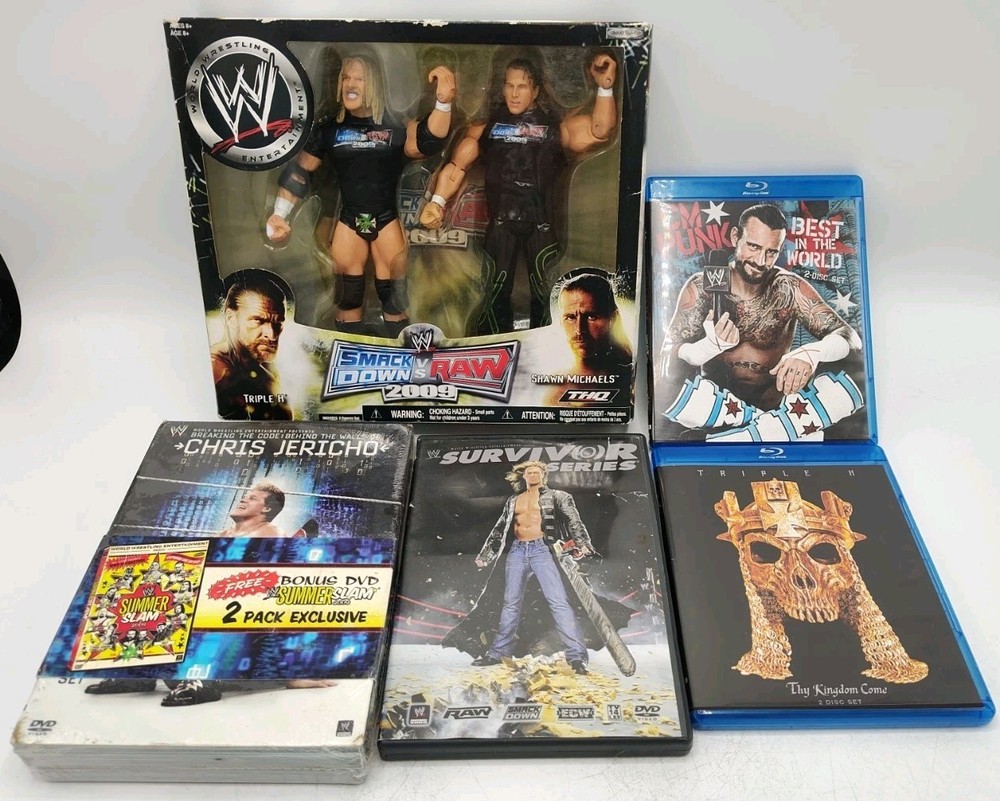 WWE Smackdown vs RAW 2009 Superstars 2 Pack + 5 WWE Blu-ray/DVDs Lot FREE SHIP!