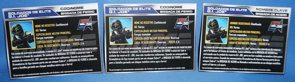 G.I. Joe 2011 STEEL BRIGADE (V3A) PORTUGUESE FILE CARDS (3) Cards 3.75″