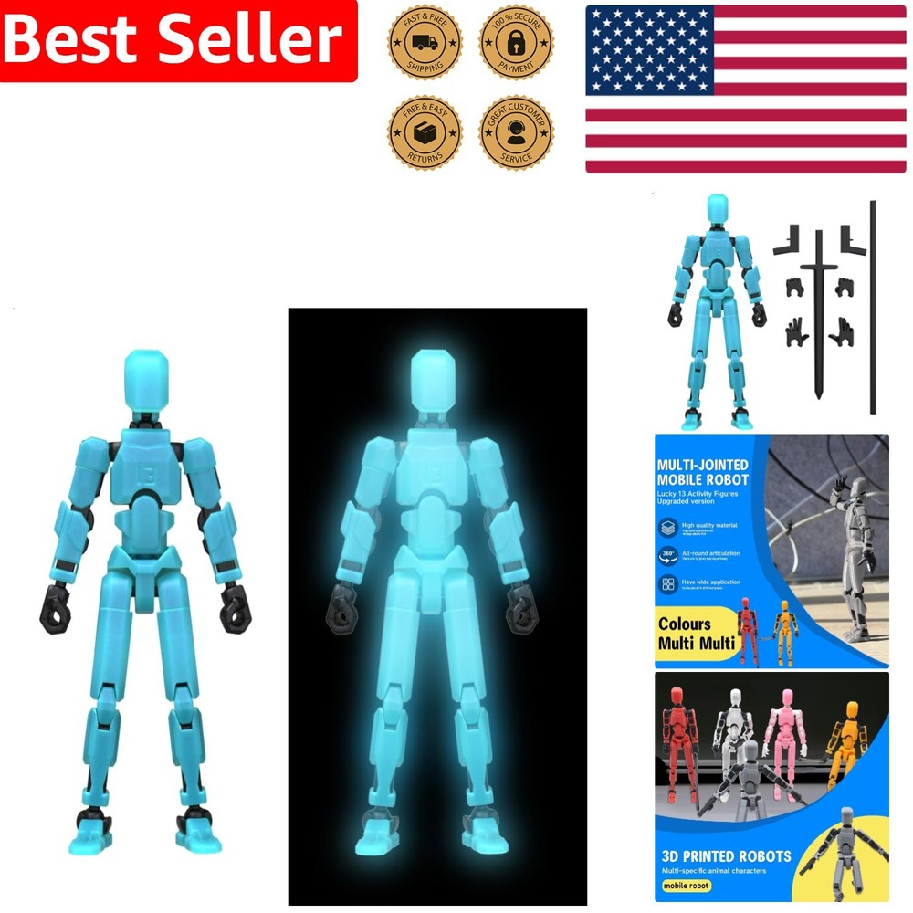 Action Figure Lucky 13 Robot 3D Printed Articulated Movable Glow Blue 6