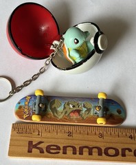 Vtg 1999 Pokemon Geodude Mini-Skateboard X-Concepts Squirtle Pokeball Keychain