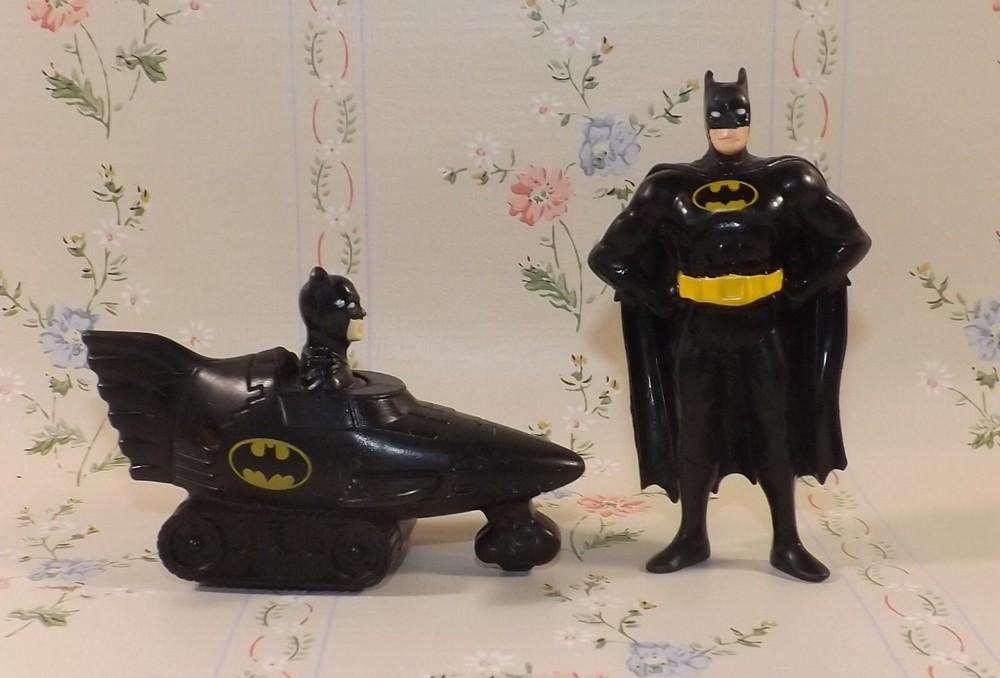 Vintage 1989 Applause Batman Figure DC Comics Superhero Toy 3.5” & 1991 In Car