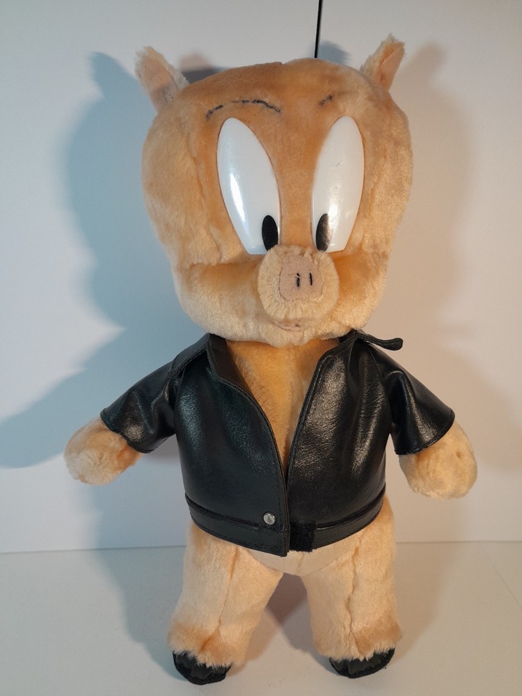 Vintage Looney Tunes Porky Pig Plush Biker Jacket ACE 1997 Warner Bros Used Pics