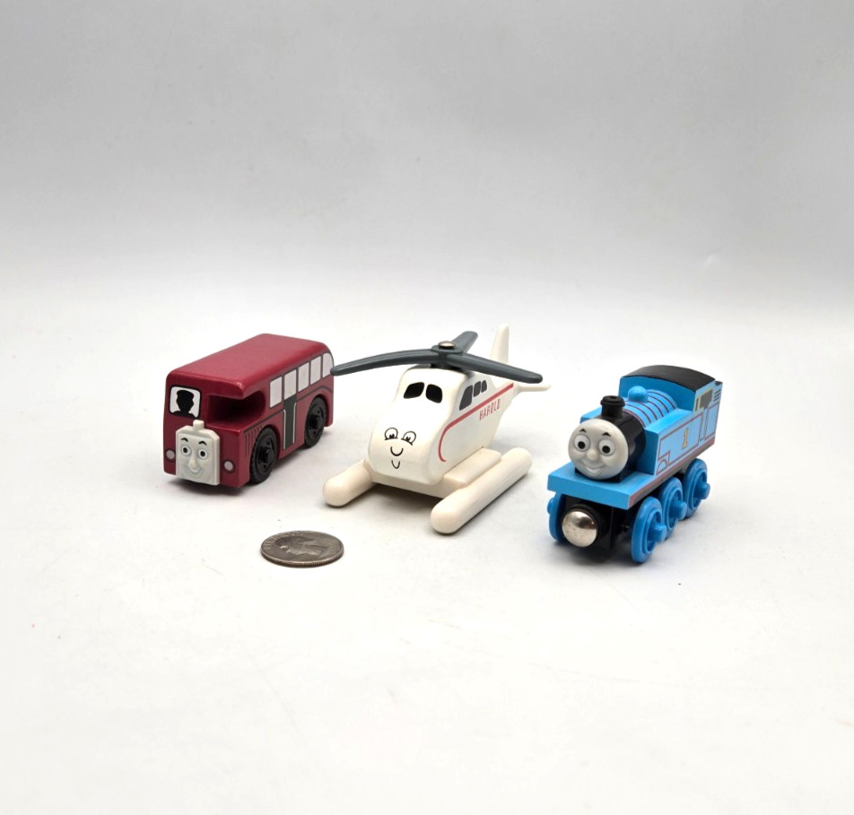 Thomas Friends Wooden Railway Train Tank Bertie Bus Harold Helicopter Lot x3 EUC