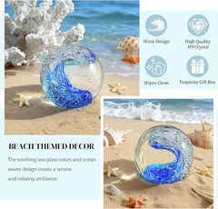 2.3 Inch Hand Blown Ocean Waves Ball Glass Art Ocean Decor