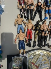 Wrestling Figure Lot And Championship Belt Well Played With As Pictured