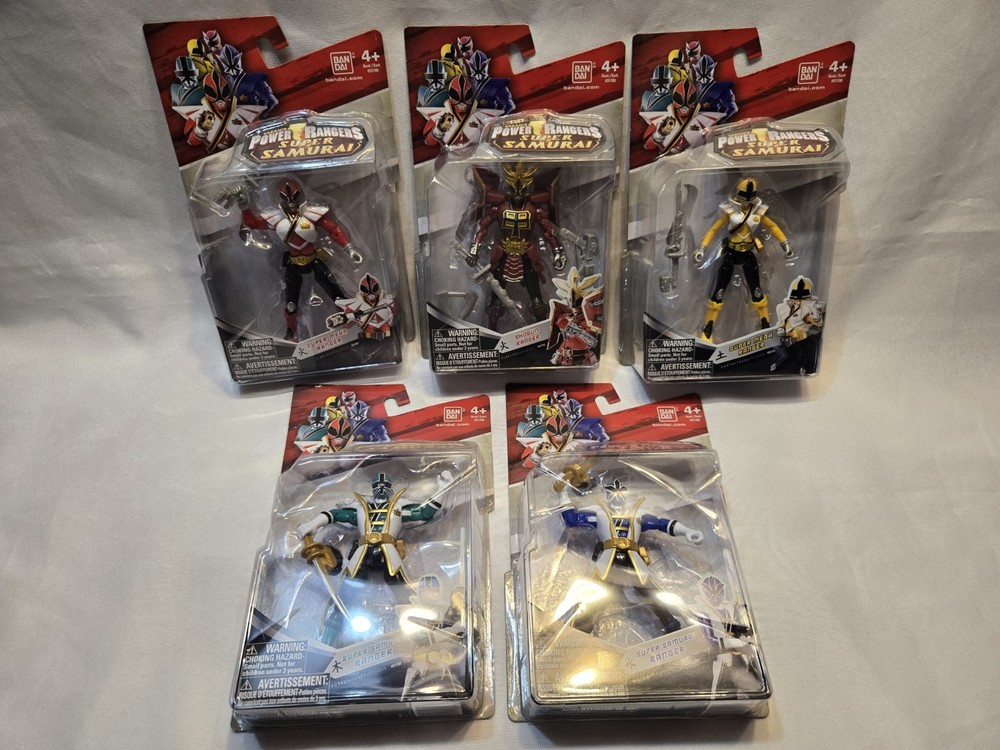 5 New In Package Power Rangers Super Samurai Shogun, Red, Yellow, Green, Blue