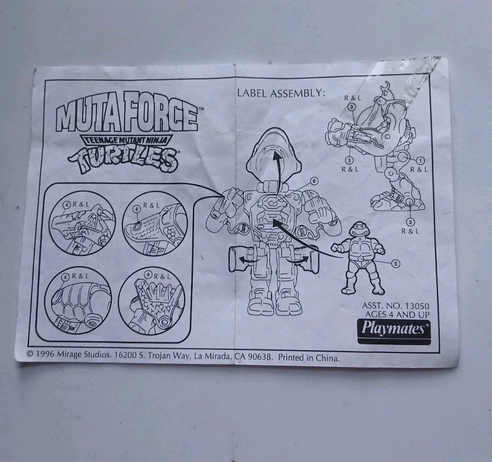 TMNT Mutaforce Instructions Blueprints Ninja Turtles Label Assembly