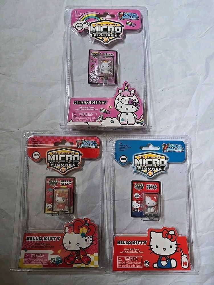 3 New World’s Smallest Hello Kitty Pop Culture Micro Figures With Case Complete