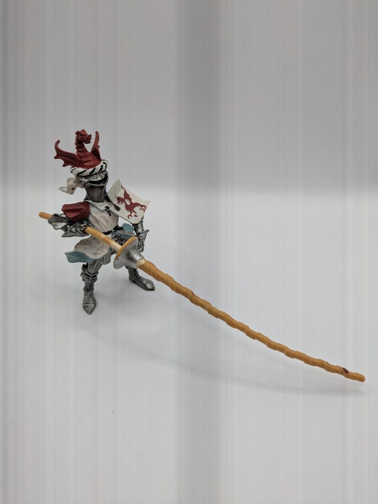 PLASTOY RED & SILVER DRAGON MEDIEVAL KNIGHT JOUSTING LANCE FANTASY FIGURE! VGC!