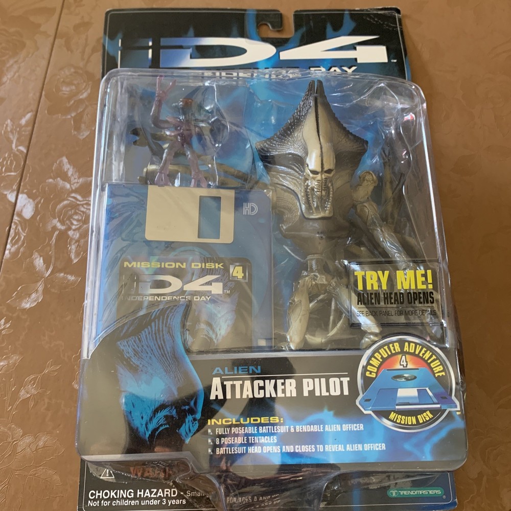 Trendmasters iD4 Independence Day ALIEN ATTACKER PILOT Figure NIP w/disk Sealed