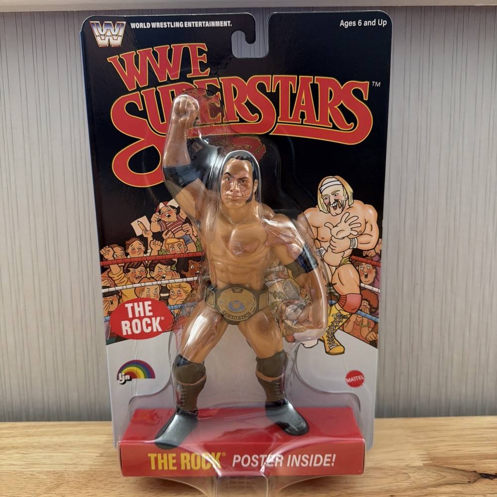 WWE Superstars LJN 2026 THE ROCK Chase Black Card 8″ Wrestling Figure – Creased