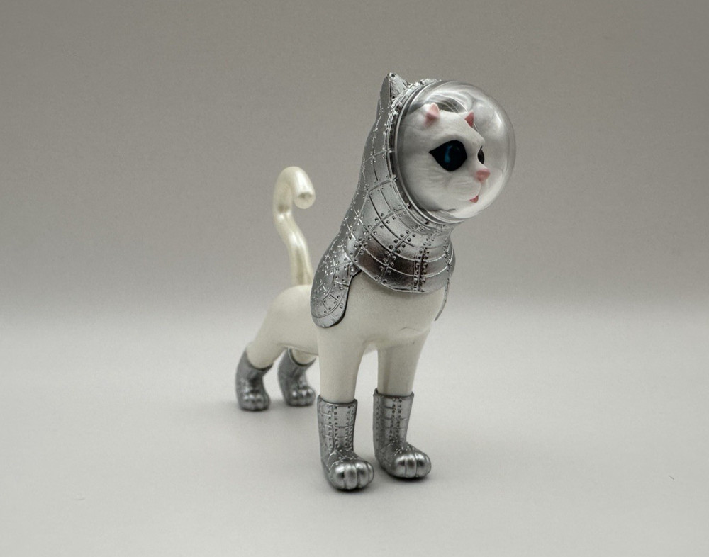 Silver Ship’s Cat – Standing Cat Gashapon – by Kenji Yanobe – 2.8in