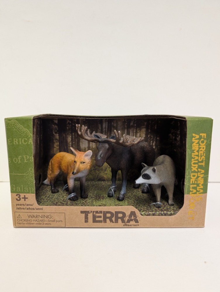 TERRA Animal Figure Set Fox Moose Raccoon 3 Animal Set New