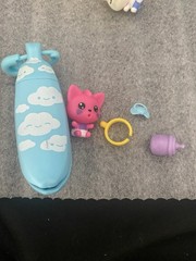 2 Baby Banana Crushies Baby Cat & Bunny Miniatures in Banana Clip On Toys
