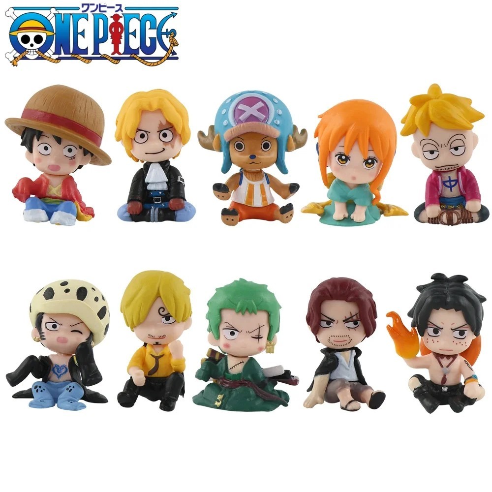 10PCS One Piece Figures Set Luffy Law Sabo Zoro Sanji Nami Chopper Marco Ace Rog