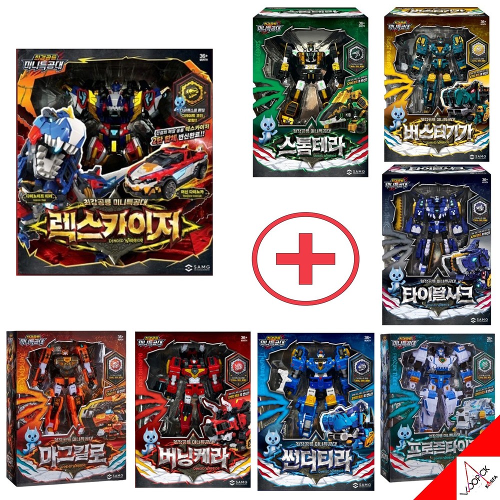 Miniforce Dinoid Warrior REX KAISER + 7 Headbot Full Set Transformer Robot 2025