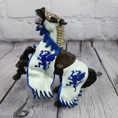Papo Medieval Sword Shield-Decorated Horse BLUE+WHITE Action Figure 2000s Vtg