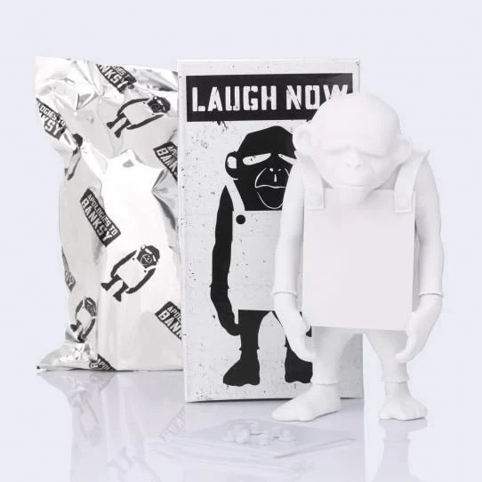 Apologies To BANKSY Laugh Now DIY 6″ Vinyl Figure Toy Monkey Chimp Blank BAD BOX
