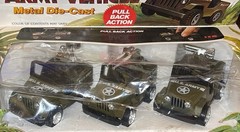 Blue-box Army Vehicle Metal Die-cast Jeeps Pull Back Vtg Hong Kong New Old Stock