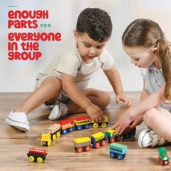 Wooden Train Set 12 Pcs Magnetic Includes 3 Engines-Toy Train Sets for Kids
