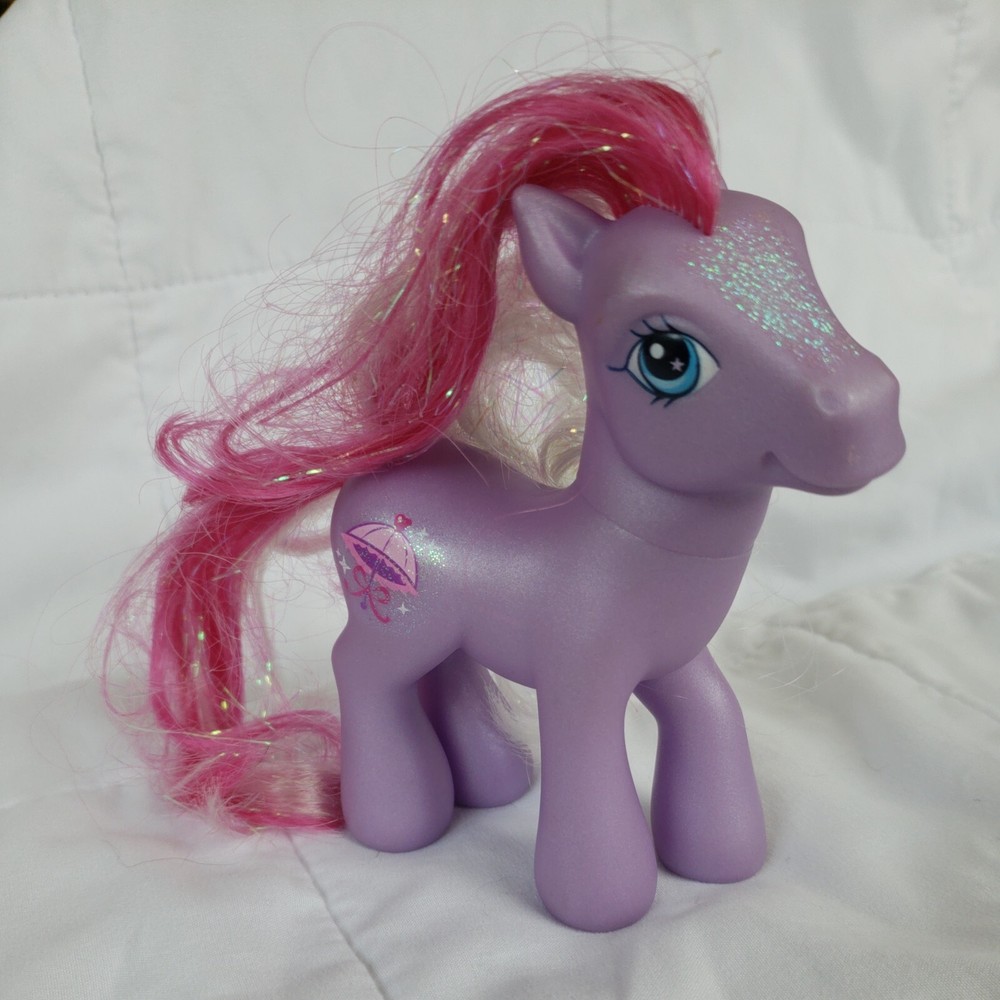 My Little Pony Pretty Parasol 2005 pink and white sparkle hair purple body