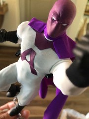 Superhero Action Figure Purple White Black Cape “A” Chest Logo Plastic Fabric